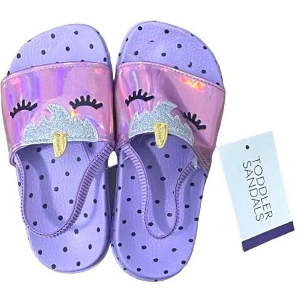Toddler Unicorn Sandals Purple Polka Dot Sandals‎ Size 5/6 - Picture 2 of 3